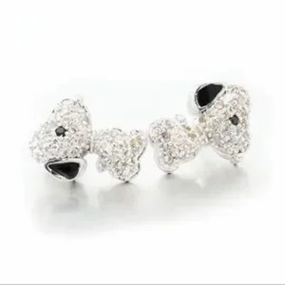 18K White Gold (Rhodium Plated) Snoopy Peanuts Theme Pave Inlay Earrings